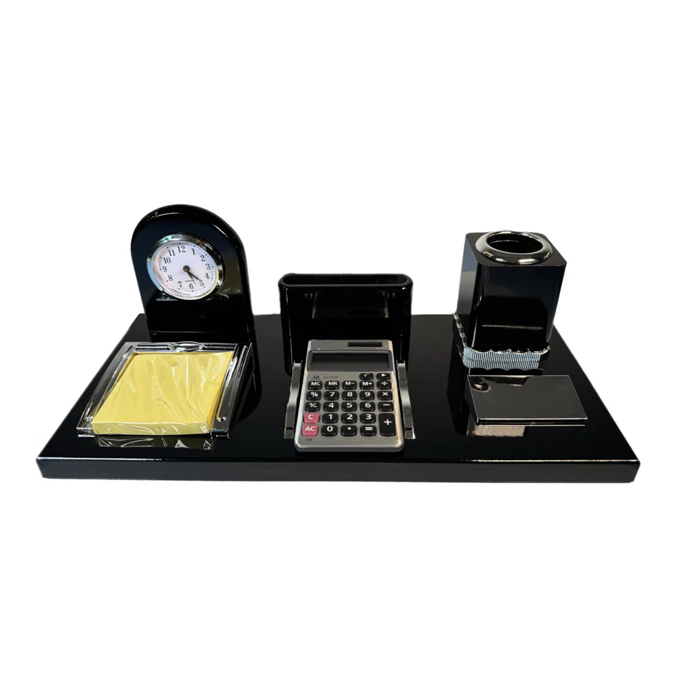מעמד שולחני יוקרתי Timekeeper כולל שעון על פלטה שחורה - Image 3