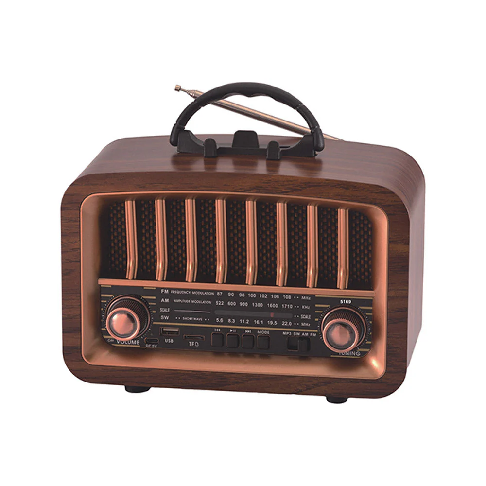 רדיו ורמקול Bluetooth עץ אגוז רטרו בינוני כולל חיבורים לכל הניידים
