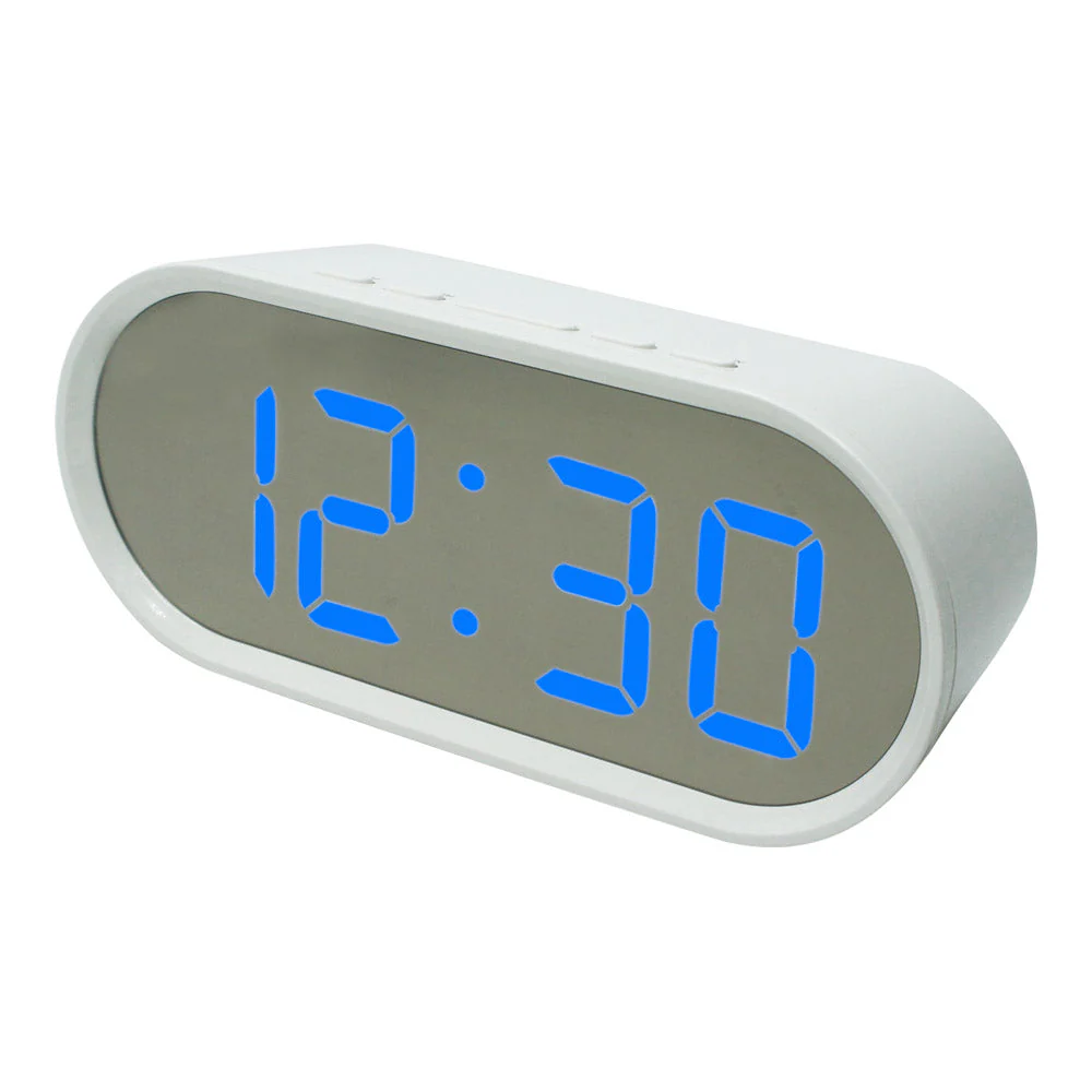 שעון מעורר דיגיטלי שולחני כחול עם ספרות LED כחולות