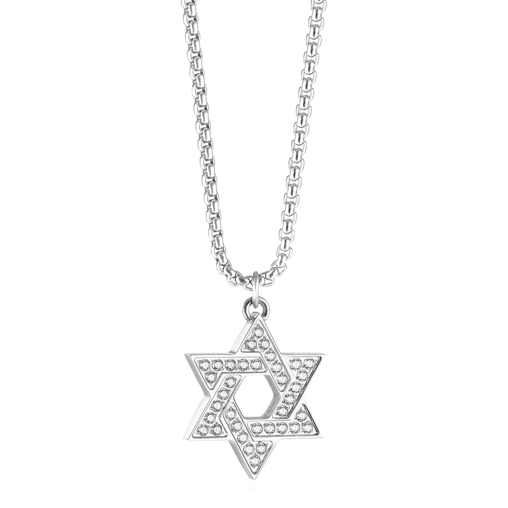 שרשרת מגן דוד כסופה עם זרקונים לבנים CA499