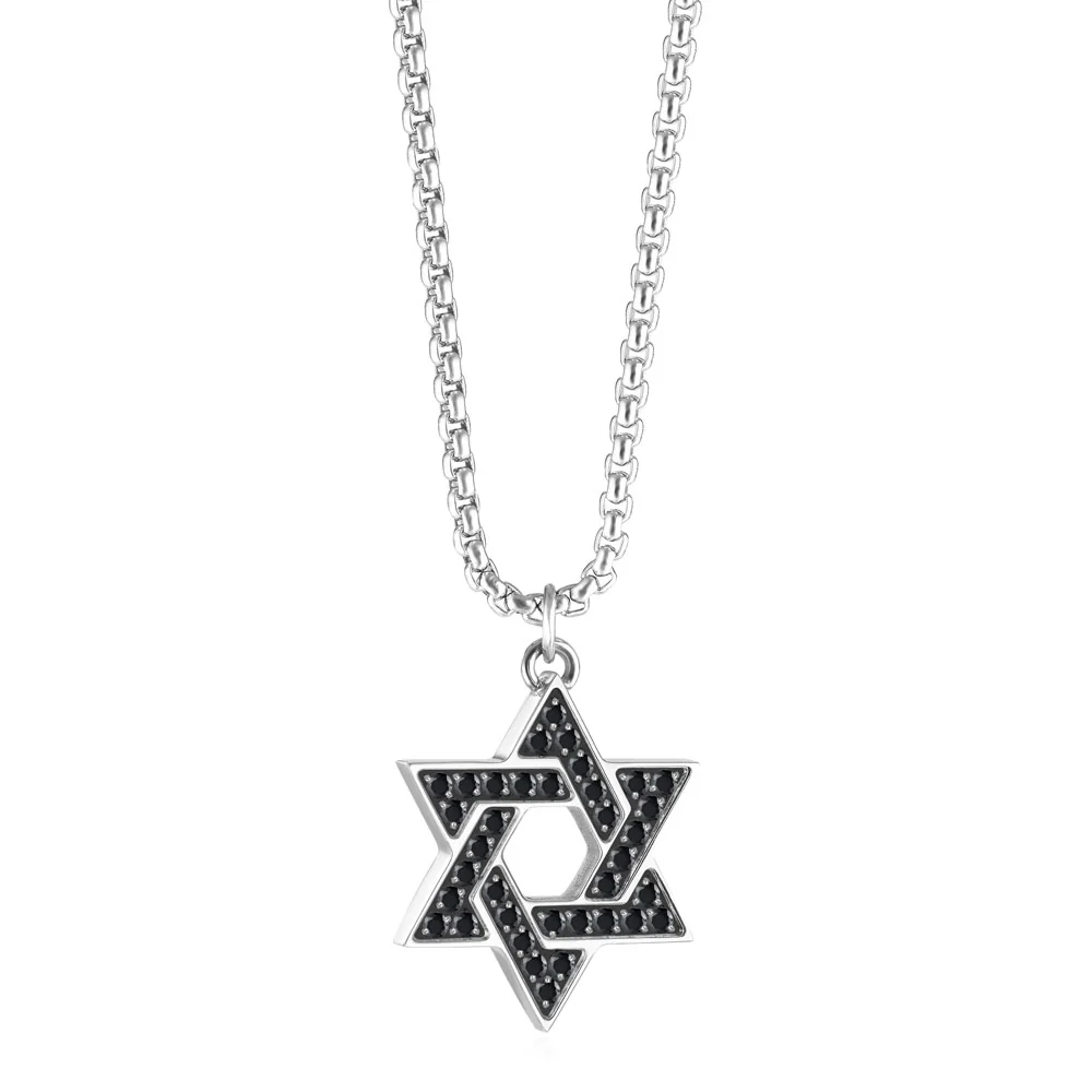 שרשרת מגן דוד כסופה עם זרקונים שחורים CA500