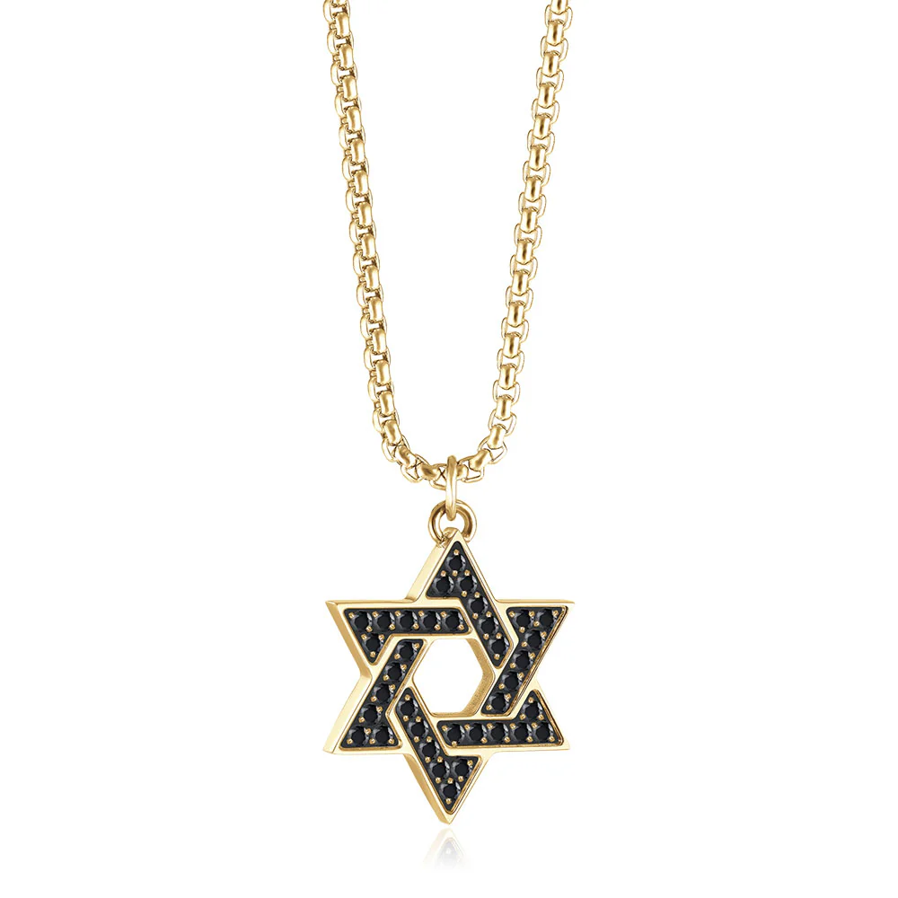 שרשרת מגן דוד מוזהבת עם זרקונים שחורים CA501