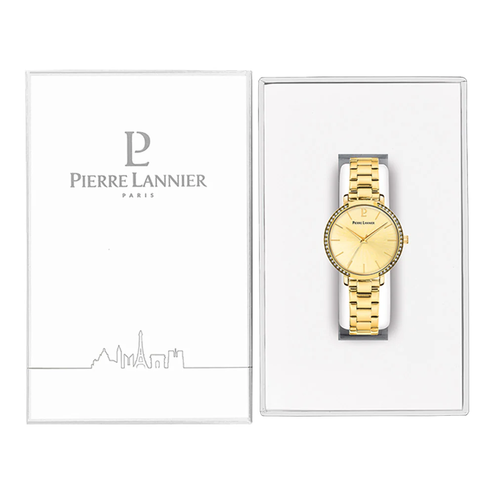 שעון יד מוזהב משובץ קריסטלים לאישה PIERRE LANNIER 037H542 - Image 5