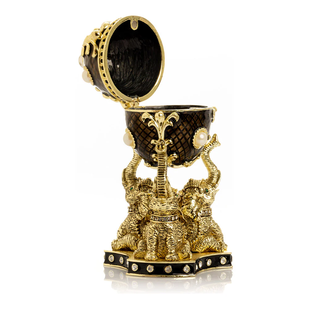 ביצת אמייל חומה-זהב מלכותית עם מעמד פילים E2443 - Image 5