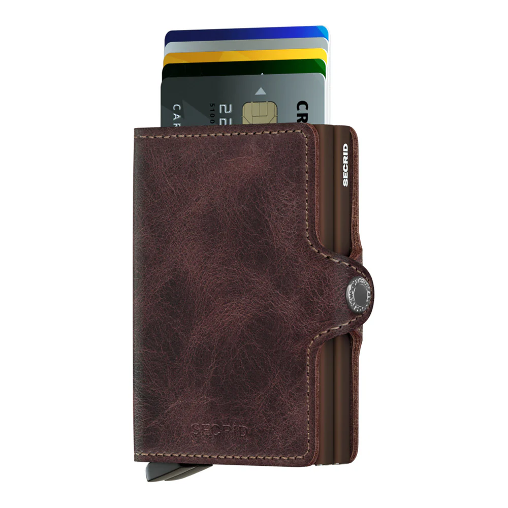 ארנק כרטיסים נשלפים SECRID TWIMWALLET מעור בצבע חום שוקולד וינטג' - Image 2