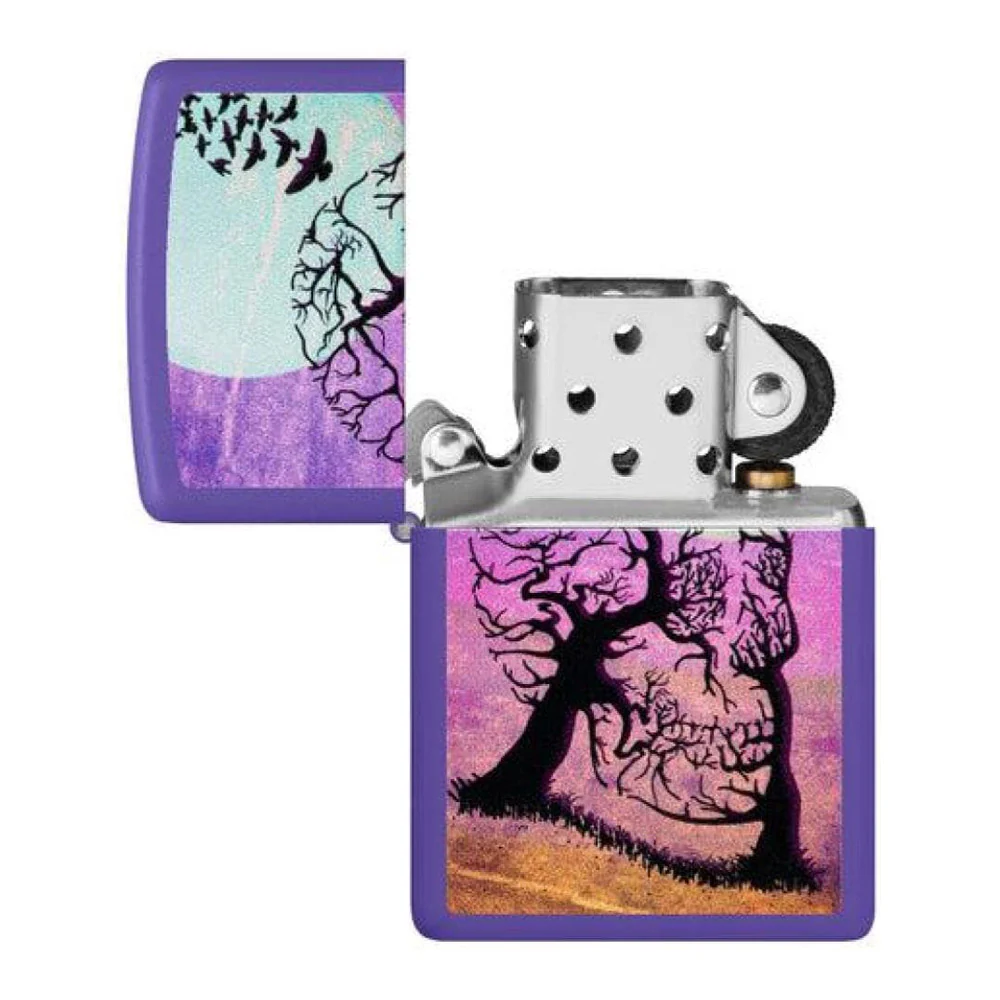 מצית זיפו עץ גולגולת סגול - Image 3