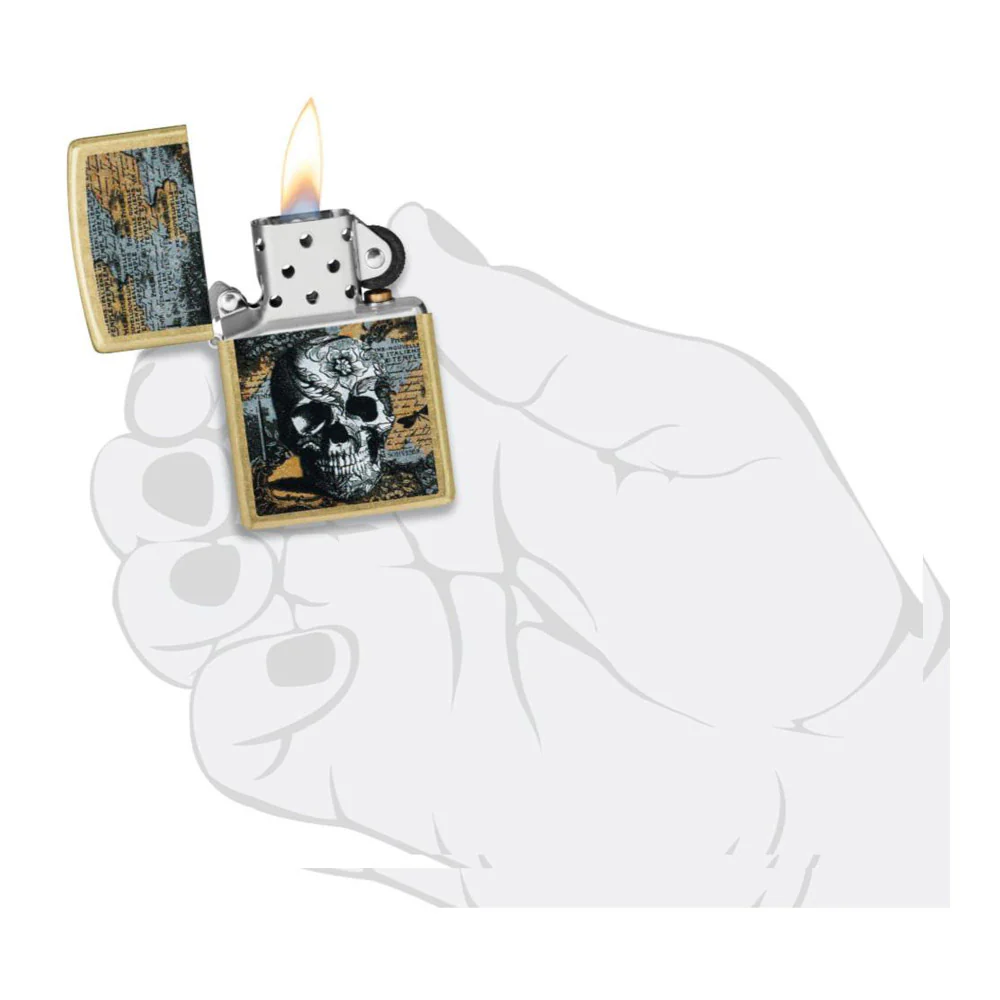 מצית זיפו גולגולת רקע זהב - Image 6